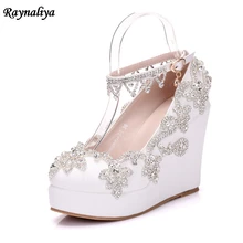 Rhinestone Wedge Heel Wedding Bridal Shoes Fashion Handmade Prom High Heels Crystal Round Toe Fashion Nightclub Pumps XY-A0052 цена Rhinestone Wedge Heel Wedding Bridal Shoes Fashion Handmade Prom High Heels Crystal Round Toe Fashion Nightclub Pumps XY-A0052 цены онлайн