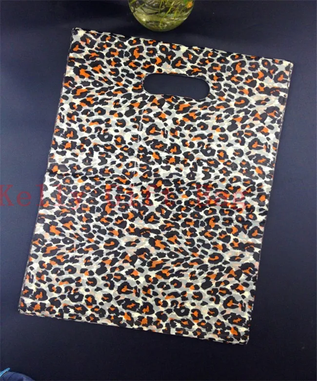 Wholesale 100pcs Brown Leopard Print Plastic Bag 25x35cm Big Jewelry Boutique Gift Packaging