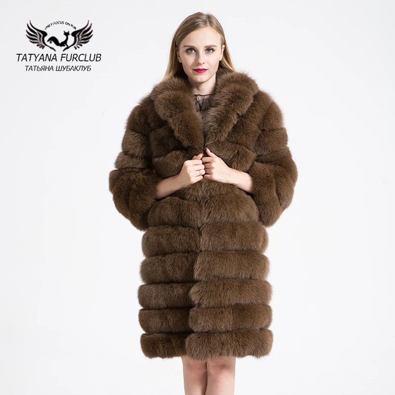 

Tatyana Furclub Real Fur Coat New Arrive Winter Detachable Jacket Natural Blue Fox Fur Coat Thick Warm Brown Fur Long Jacket