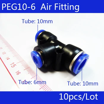 

High quality 10pcs PEG 10MM - 6MM Pneumatic Unequal Union Tee Quick Fitting Connector Reducing Coupler PEG10-6