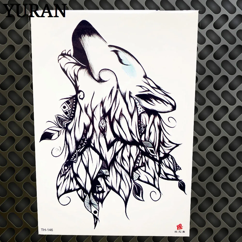 Временная татуировка Red Fire Wolf в индийском стиле на лето мужской боди арт