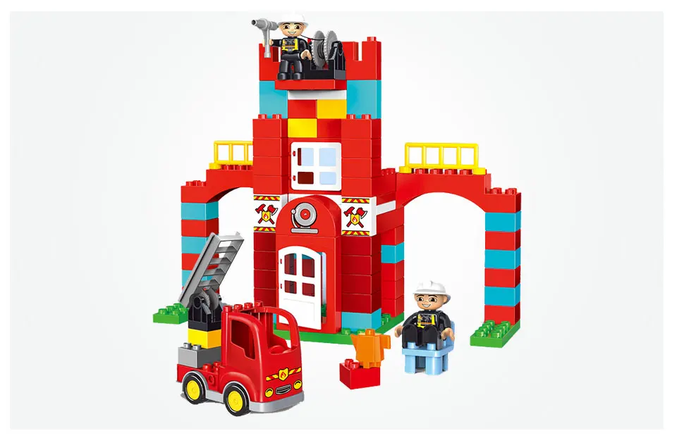 Duplo город противопожарный Отдел 2 фигурки пожарный большой размер строительные блоки Развивающие игрушки для детей Duploe наборы