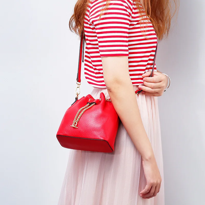 

Women handbags 2018 new style fashion shoulder bag 100% genuine leather Bucket bag messenger bags leather designer handbag