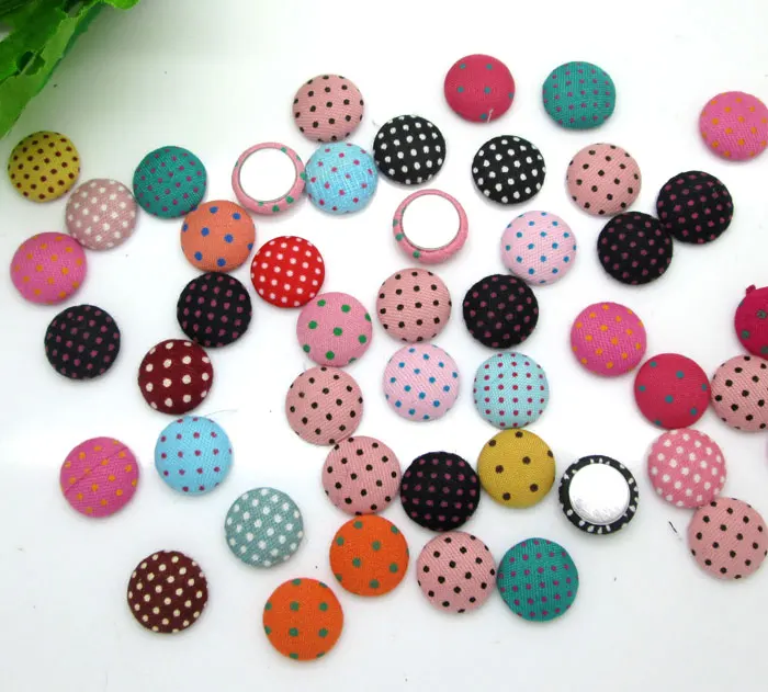 

100Pcs 12mm Mixed Dot Fabric Covered Buttons Cabochon Scrapbooking Sewing Diy Accessories Cloth Fabric Flatback Button