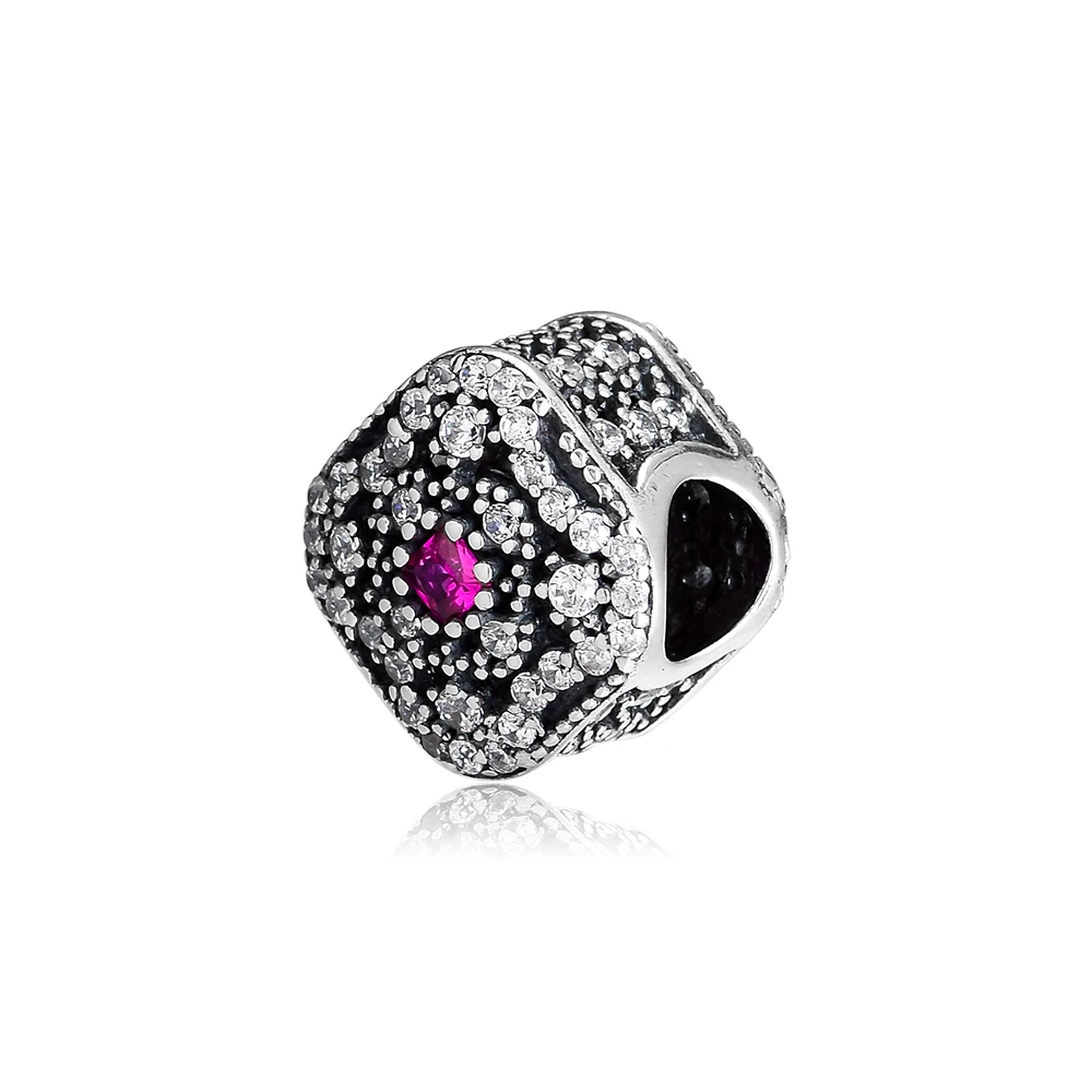 Подходит для Pandora Браслеты сказка сокровище бусины с Cerise кристалл и ясно CZ 100% 925 пробы серебро Jewlery талисманы