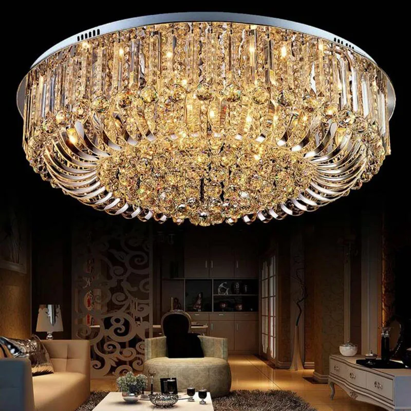 

Simple LED Living Room Ceiling Lamps Atmosphere Round Crystal Lamp Bedroom Study Room Restaurant Lighting Modern Crystal Light