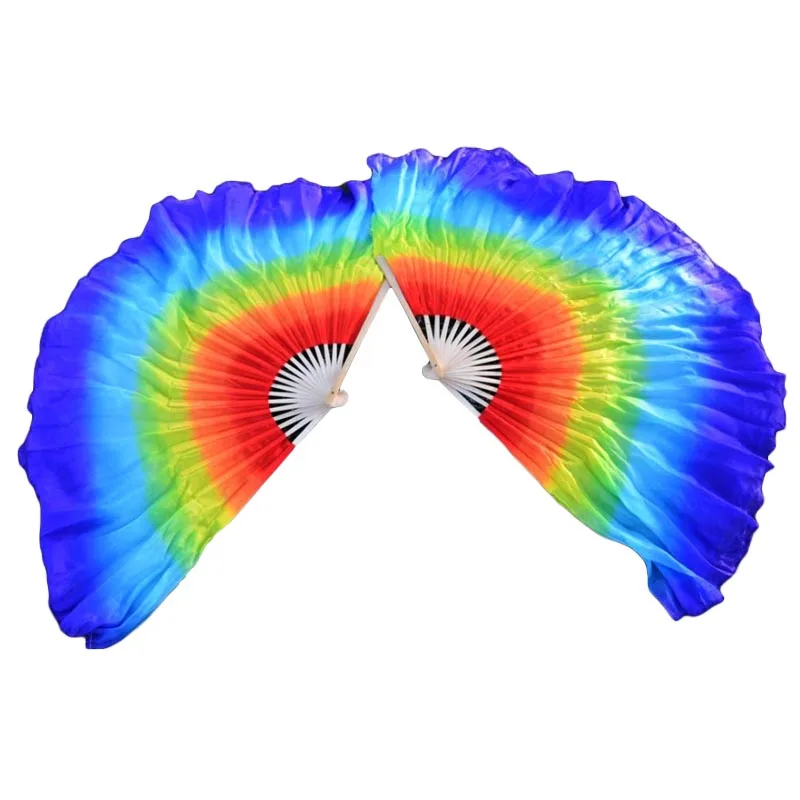 Индивидуальные Танец Живота Шелковые Короткие вееры китайские традиционные спицы из бамбука короткие вееры 2 слоя поклонников танцев красный до синий градиент цвета