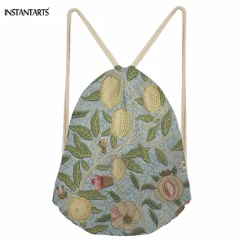 

INSTANTARTS Vintage Style William Morris Floral Pattern Woman Drawstring Bags Multifunction Large Storage Sack Bags Backpacks