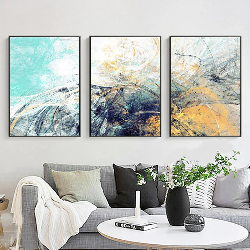 

HAOCHU Nordic Minimalist Blue Gray Geometric Line Shape Art Prints Poster Abstract Wall Picture Canvas Painting Home Decor