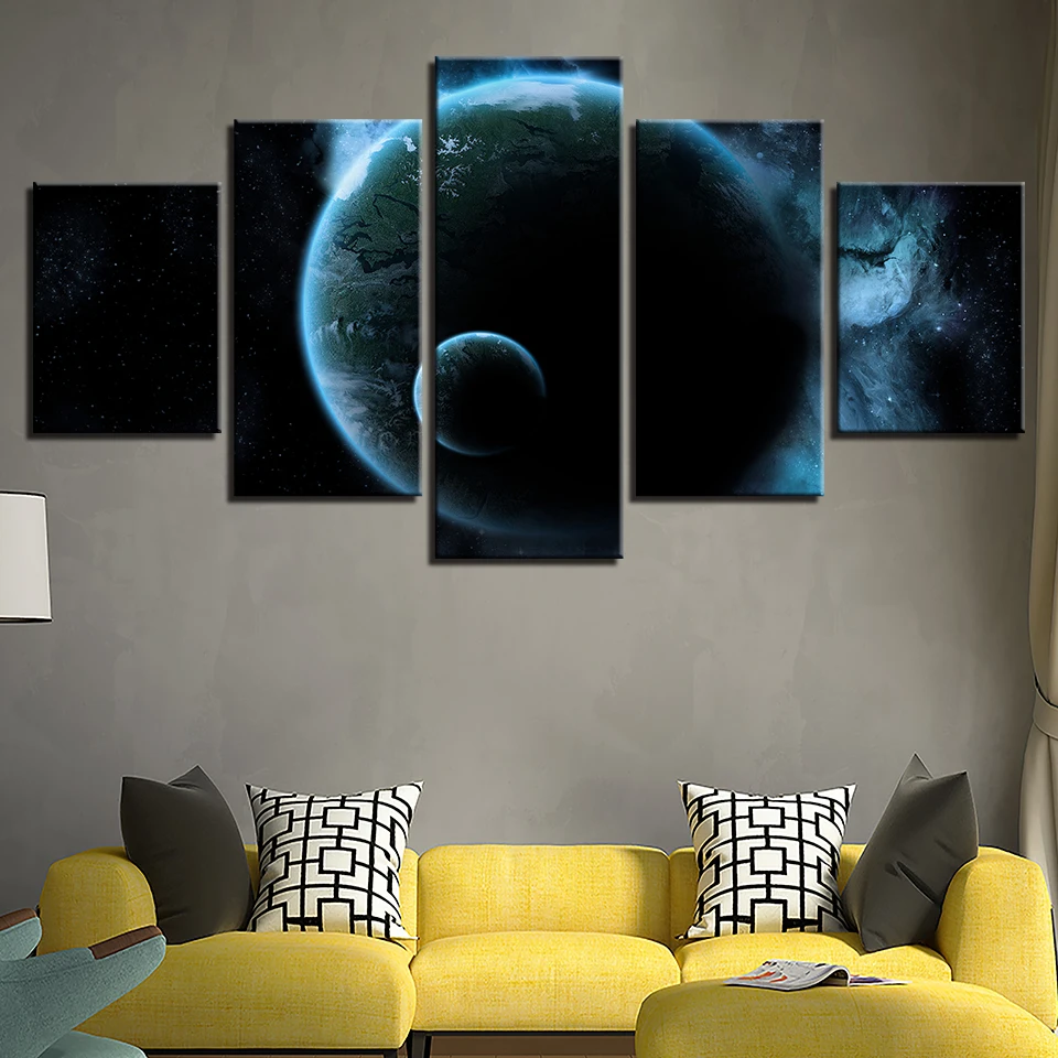 

HD Printing Landscape Pictures 5 Pieces Abstract Universe Planets Modular Canvas Painting Poster Wall Art Decoration Living Room