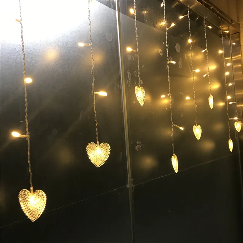 

Multicolors Outdoor Decoration Indoor Droop 0.3-0.5m 18p heart love Curtain Icicle Led String Lights for New Year Garden Party