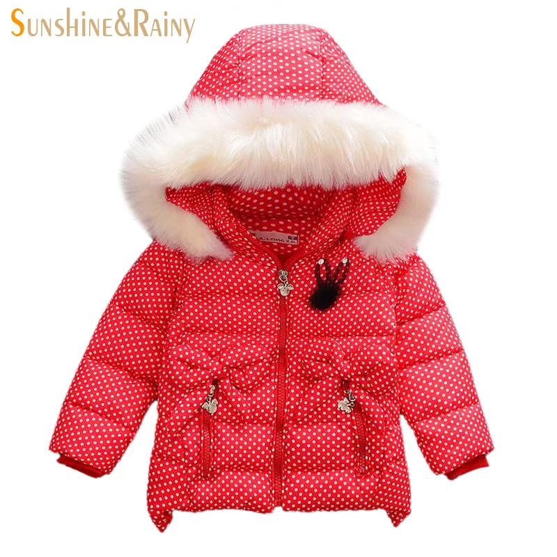 

Christmas Baby Girls Polka Dot Warm Jackets 2016 Fashion Bow-Knot Pocket Kids Jackets Children's Clothing For Girls Parkas Coats