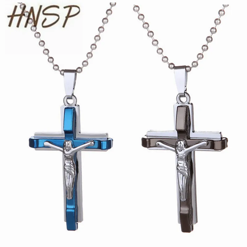 HNSP Christian Jesus Cross Pendant Necklace For Men Stainless steel jewelry Male Necklacesin