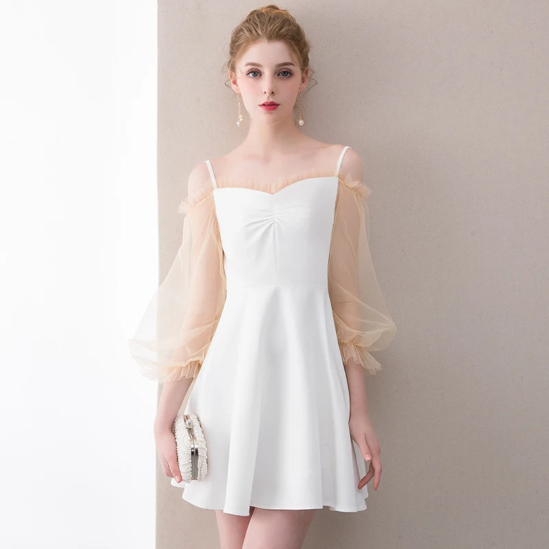 Короткие платья для выпускного вечера белый Русалочка длиной до колена Вечеринка платья одежда с длинным рукавом Vestido De Formatura Longo
