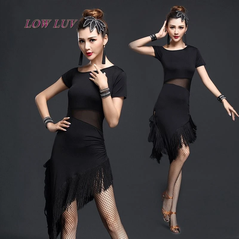 

Ladies new Latin dancing costume female adult oblique dress practice dress dress Latin dance tassel skirt performance uniforms