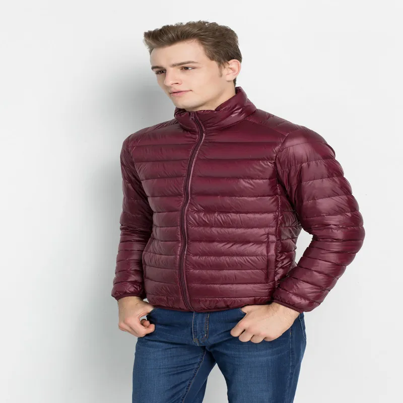 Лидер продаж, осенне-зимняя куртка на утином пуху, Ультралегкая Тонкая зимняя куртка больших размеров для мужчин, модная спортивная мужская верхняя одежда, пальто - Цвет: Красный