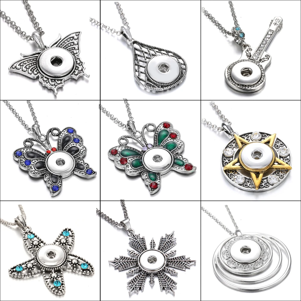 2019 New Snap Jewelry Crystal Butterfly Snowflake Pendant Necklace Fit 18mm Button Women | Украшения и аксессуары