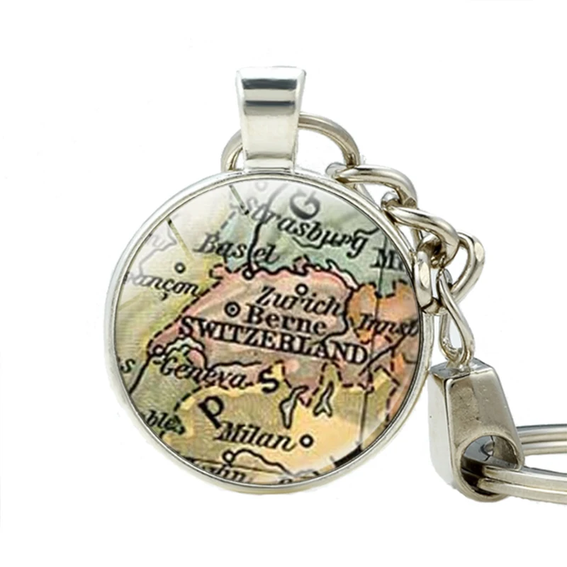 

Switzerland Map Keychain Handmade Switzerland Vintage Map Jewelry Gift Map Keychains Keyring