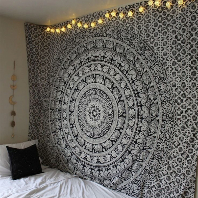 

Cilected Elephant Printed Tapestry Bohemian Wall Hanging Mandala Bedspread Shawl 200*148 cm Beach Throw Blanket