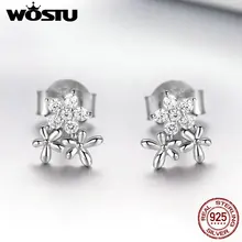 WOSTU, классический стиль, 925 пробы, серебряные серьги-гвоздики в виде цветка снежинки для женщин, маленькие свадебные серьги, роскошные ювелирные изделия FNE030