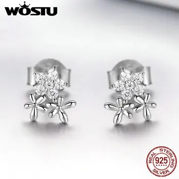 

WOSTU Classic Style 925 Sterling Silver Snowflake Flower Stud Earrings For Women Wedding Small Earrings Luxury Jewelry FNE030