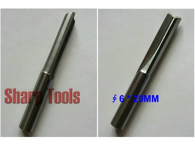 5pcs 6*20MM 2 Straight Flute End Mill Tools, Solid Carbide 