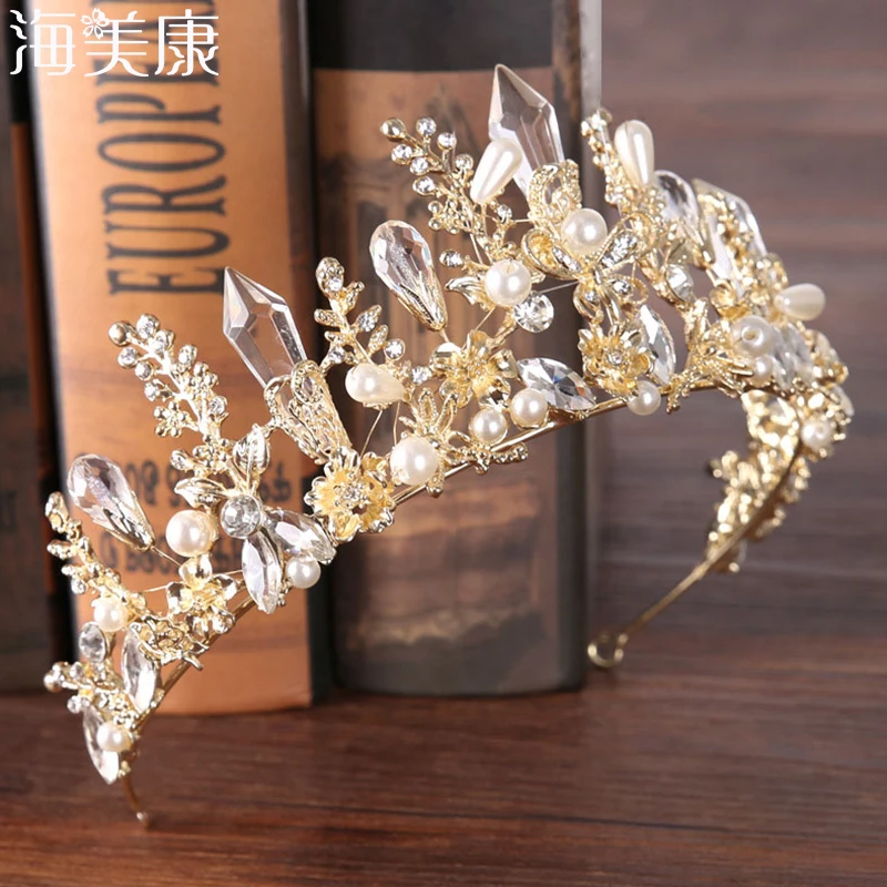 

Haimeikang 2019 New Baroque Crown Headdress Bride Crystal Crown Princess Hairband Crown Gold Silver Wedding Hair Accessories