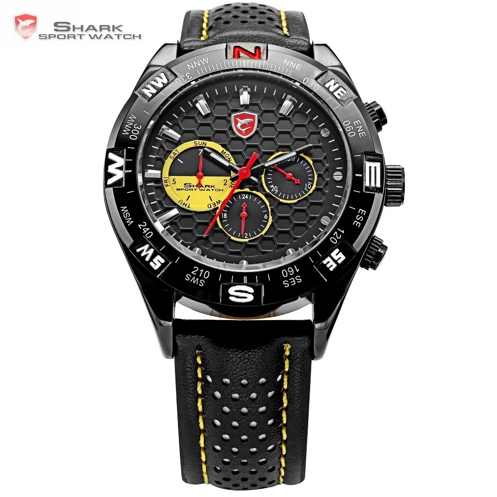 Shortfin SHARK Sport Watch Auto Date Day Yellow Honeycomb Genuine