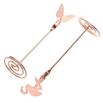 

1Pcs Romantic Butterfly Flamingo Pattern New Cool Wedding Place Card Holder Metal Photo Clip Table Number Stand Paper Clamp