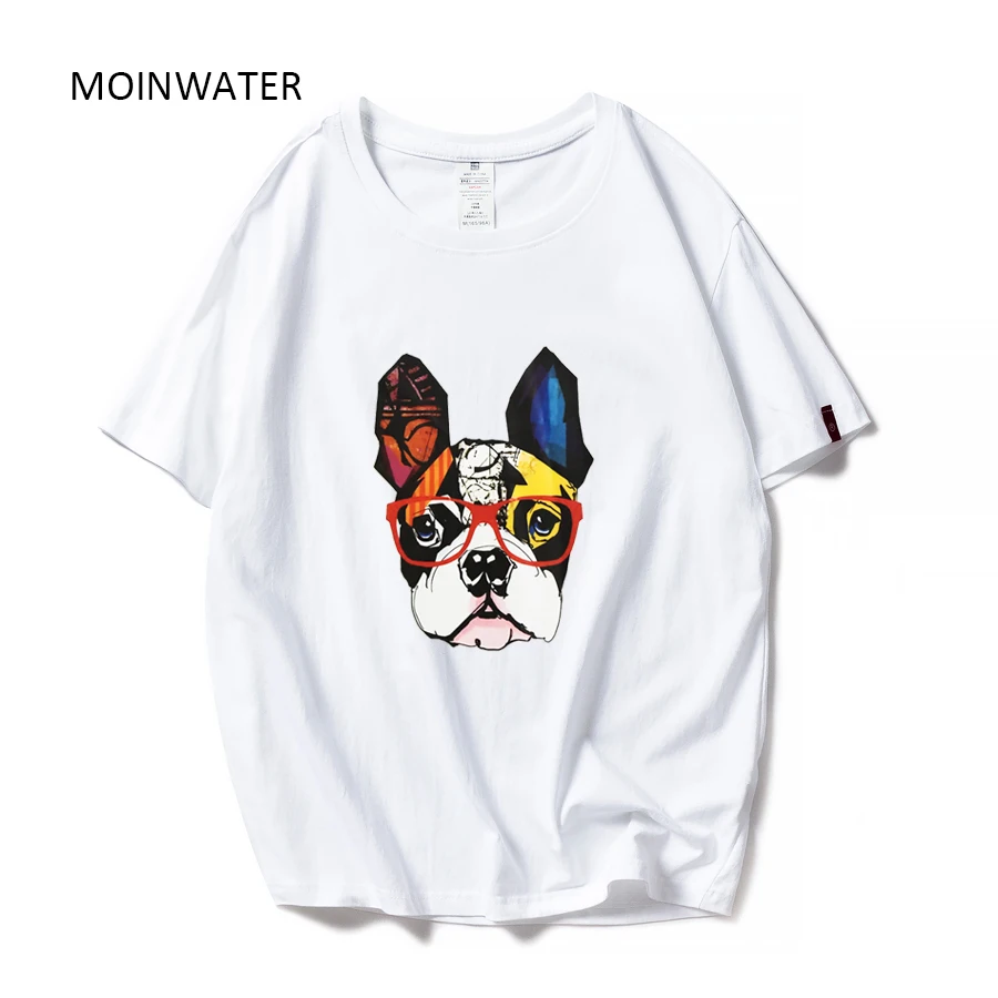 

MOINWATER Women Dog Pattern T shirts Lady Fashionable Tees Summer Short Sleeve Female Cotton Tops MT1908