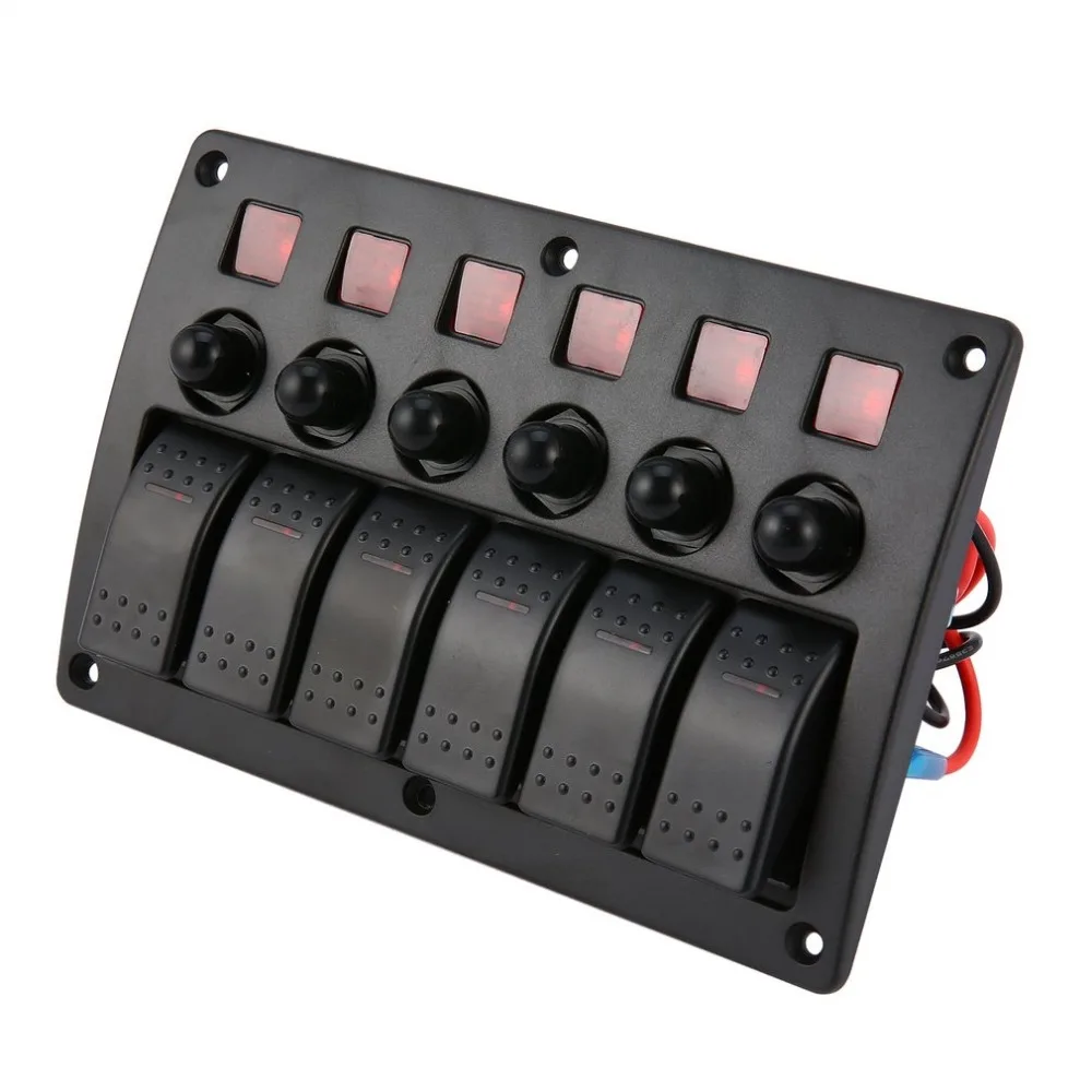

3 Pin 6 Gang Rocker Switch Panel Breakers Charger 12/24V Car Boat Marine Rocker Switch Panel Circuit Breaker Waterproof