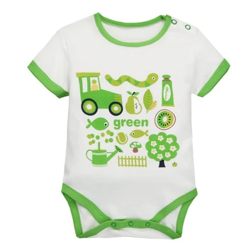 

y421 Summer new short-sleeved shoulder buckle color series jeans pure cotton baby clothes green tractor baby Bodysuits clothes