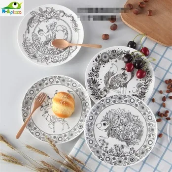 Black& White Animal Cake Dishes And Plates Porcelain Pastry Fruit Tray Ceramic Tableware For Steak Dinner