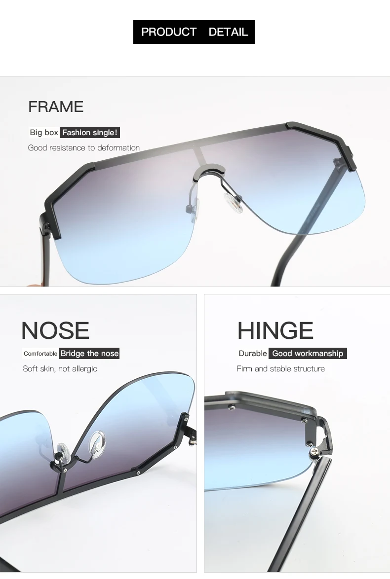 HBK Для женщин солнечные очки с полуободковой солнцезащитные очки с квадратными линзами с Новинка; модный стиль градиент объединительная линза солнечные очки Для мужчин Для женщин UV400 Oculos De Sol masculino