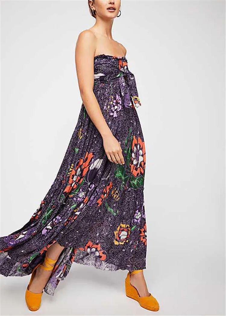 Gladiolus Boho Summer Women Dress Strapless Sexy Backless Floral Print Chiffon Maxi Dress Women 2019 Beach Long Ladies Dresses (27)