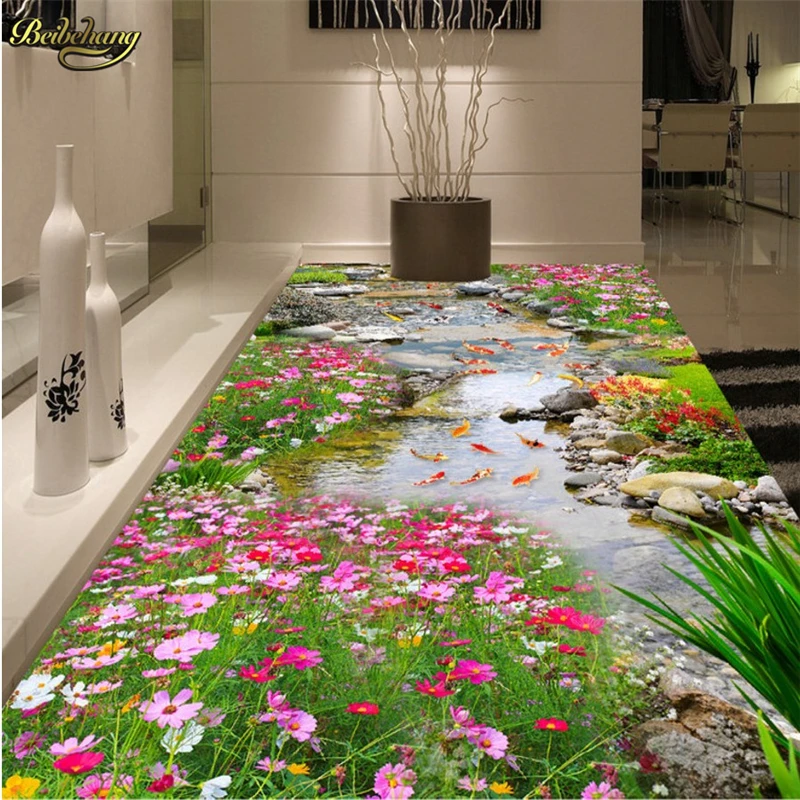 

beibehang Custom Photo 3D Floor Painting Wallpapers Park Creek Water 3D Floor 3D Paintings papel de parede