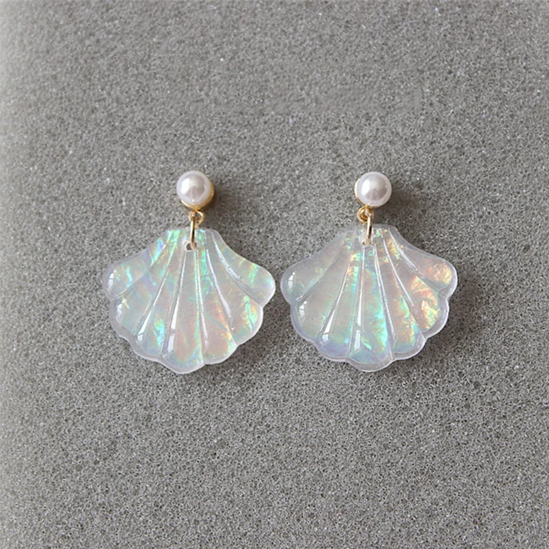 LNRRABC new Exquisite 1Pair Allergy Free Unique Romantic Resin Colorful Mermaid Rainbow Pearl Shell Earrings High Quality