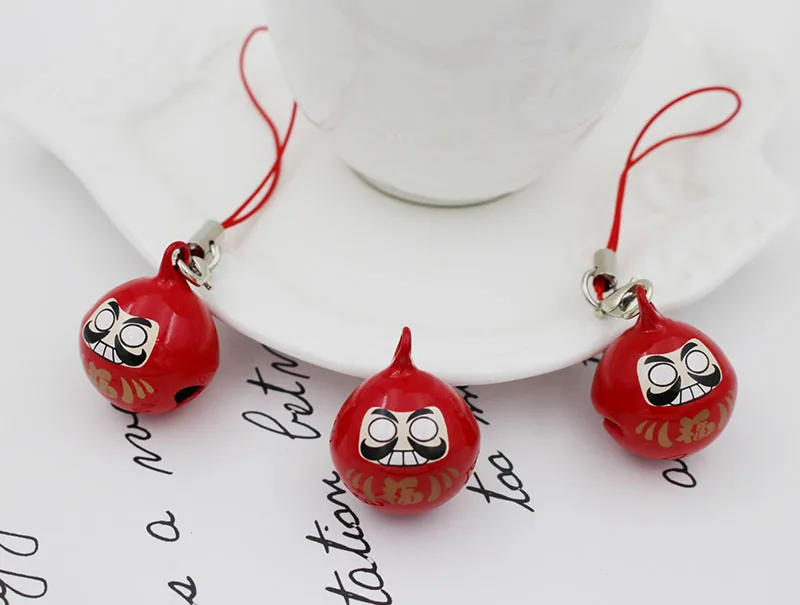 Many Colors Japanese Daruma Doll Wishing Jingle Bells Good Luck Bells Charm Necklace Pendant Accessories Jewelry Craft Findings - Окраска металла: Red