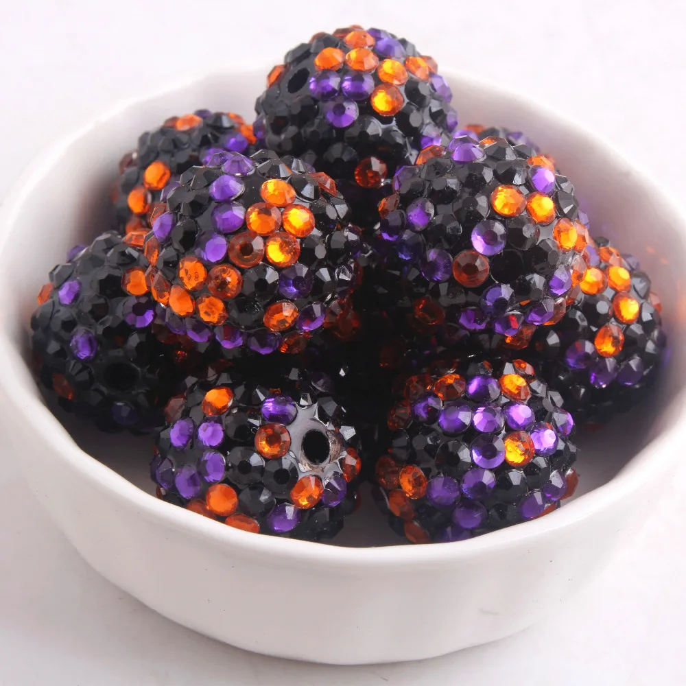 

Kwoi vita Black Purple Orange Confetti 100pcs/lot 20mm Chunky Resin Rhinestone Ball Beads for Chunky