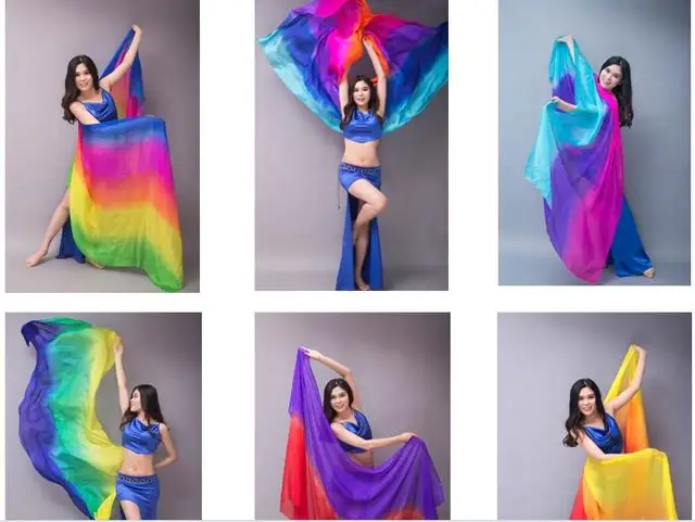 Velos de seda para danza del vientre para mujer, color turquesa, azul y  morado, tamaño estándar, 250x114cm, novedad - AliExpress