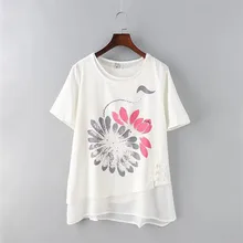 Большие размеры, белые и светло-зеленые льняные женские летние футболки с круглым вырезом, женская футболка с принтом чернил, футболки с коротким рукавом, женские 4XL