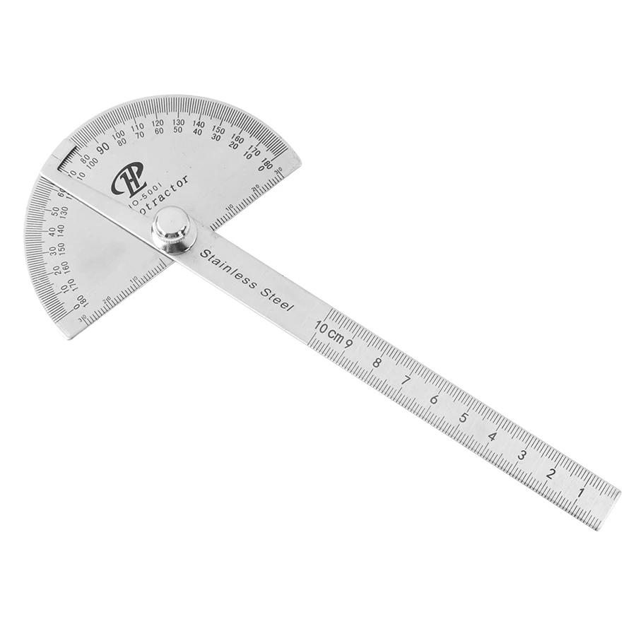  10cm Stainless Steel Protractor 180 Degree Angle Finder Round Head Rotary Measuring Ruler Machinist