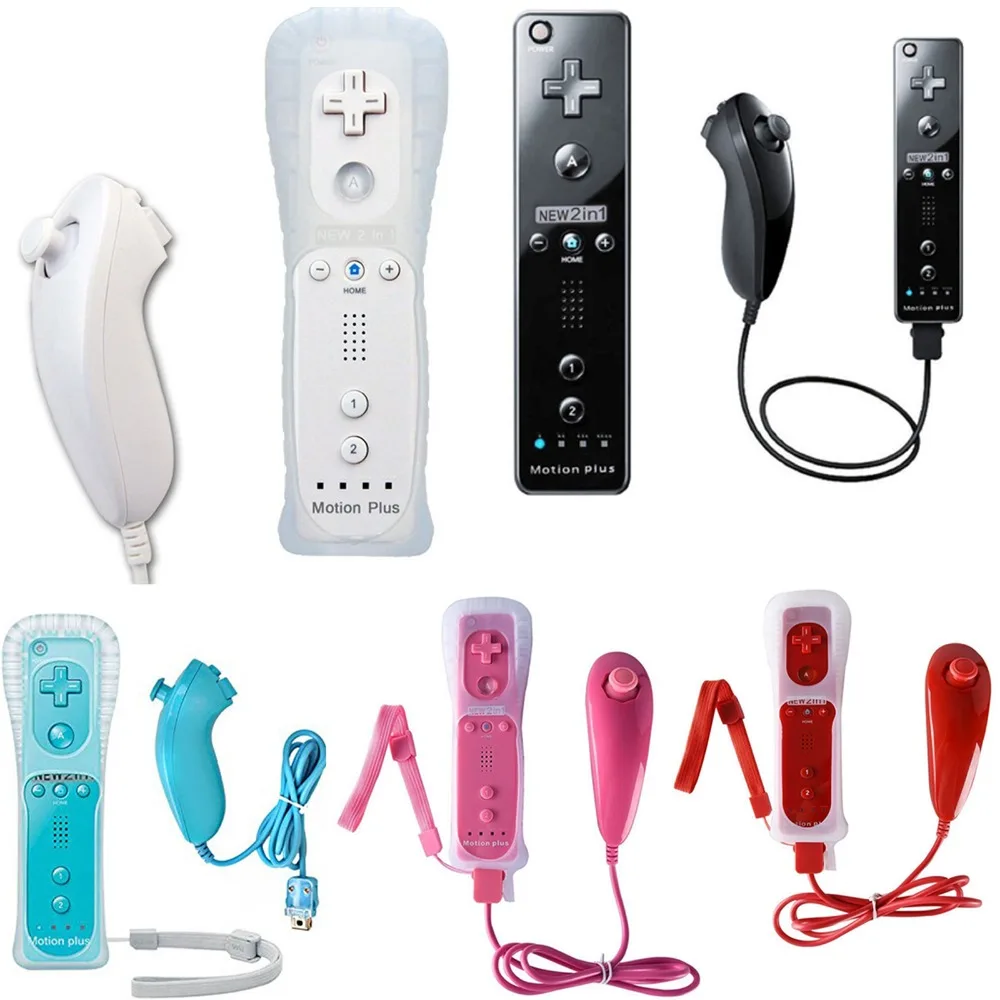 

2in1 Wireless Remote Controller + Nunchuk Gamepad Joystick Combo Set with MOTION PLUS for Nintendo Wii/Wii U with Silicone Case