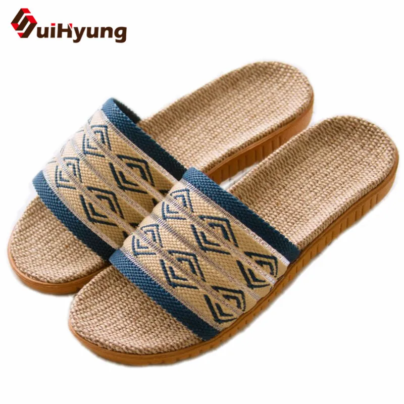 

Suihyung 2018 New Men Summer Indoor Shoes Plus Size Linen Slippers Non-slip Beach Flip Flops Sandals Male Home Bathroom SLIPPER