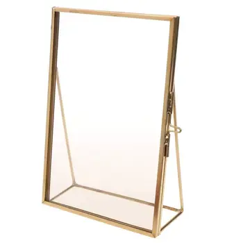 

Simple Antique Rectangular Freestanding Transparent Glass Photo Frame for Home Decoration - Gold-HOT