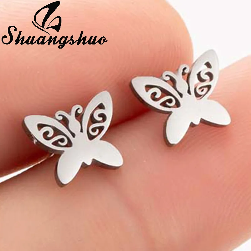 Butterfly GED176 Shuangshuo/серьги из нержавеющей стали с Микки для женщин; модные серьги-гвоздики с изображением кошки и Ежика; Аксессуары для девочек; aretes - Окраска металла: Butterfly GED176