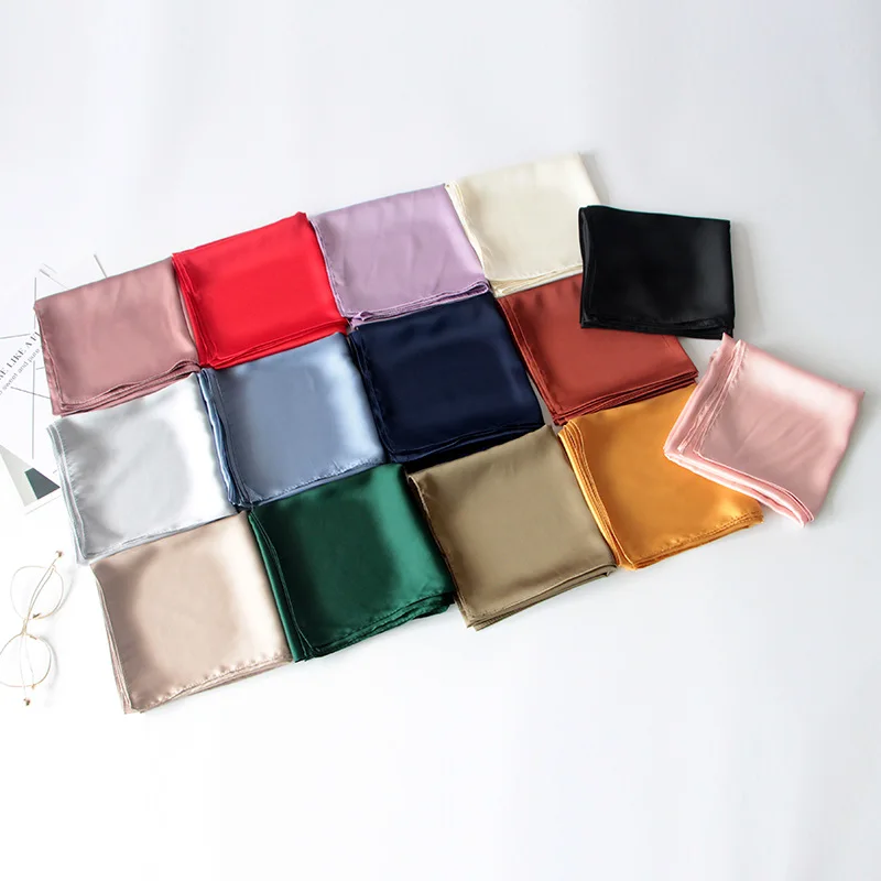 14 цветов шарфы, сатин для женщин голова бандаж шелк-как женский носовой платок квадратной формы сплошной цвет 70*70 см шарфы распродажа