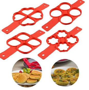 

Wholesale 40pcs/lot 4 Holes Non Stick silicone Pancake Maker egg fried mould Kitchen Pancakes tool 1set=4pcs fried egg mold tool