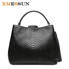 Зимняя женская сумка из натуральной кожи с узором «крокодиловая кожа», большая женская сумка на плечо, элегантная сумка с кисточками C225