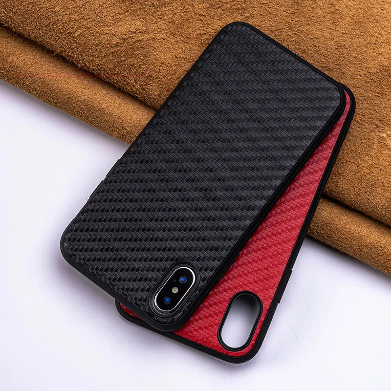 

iphonex case fitted leather iphone7 8 plus XR XS max 6 6s case water proof business cowhide leather woven Grain brown red black